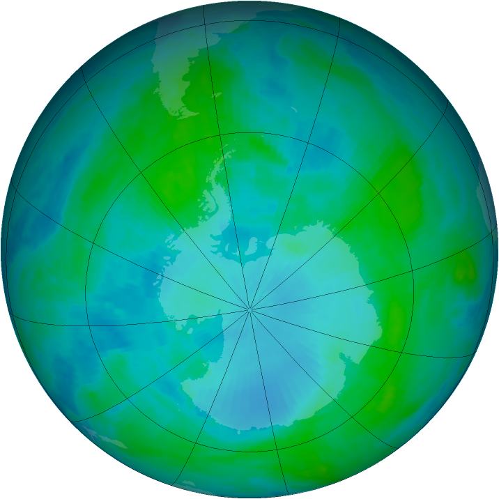 Antarctic ozone map for 31 January 2001